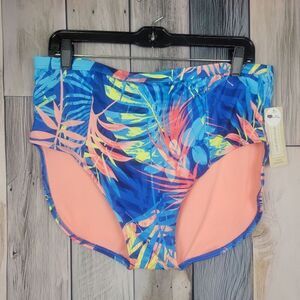 Peyton and Parker Blue Pink Leaf Print Full Coverage Bikini Bottoms Size XL
